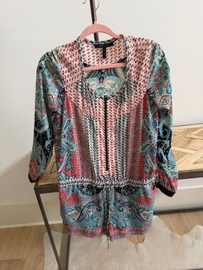 BCBGMaxAzria Pink, Teal & Black Printed Jumpsuit Romper